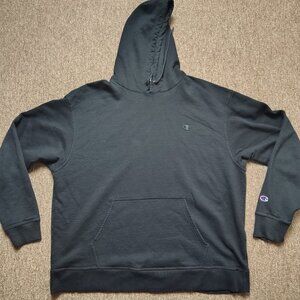 CHAMPION Hoodie Men 2XL Black Cotton Blend Fleece Pullover Classic Logo